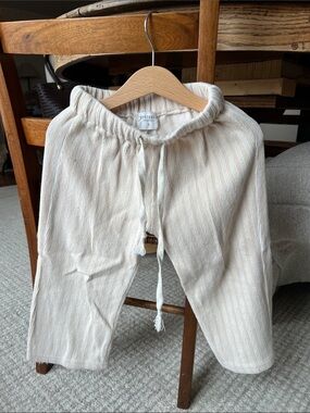 Kids Cream Stripe Casual Drawstring Pants